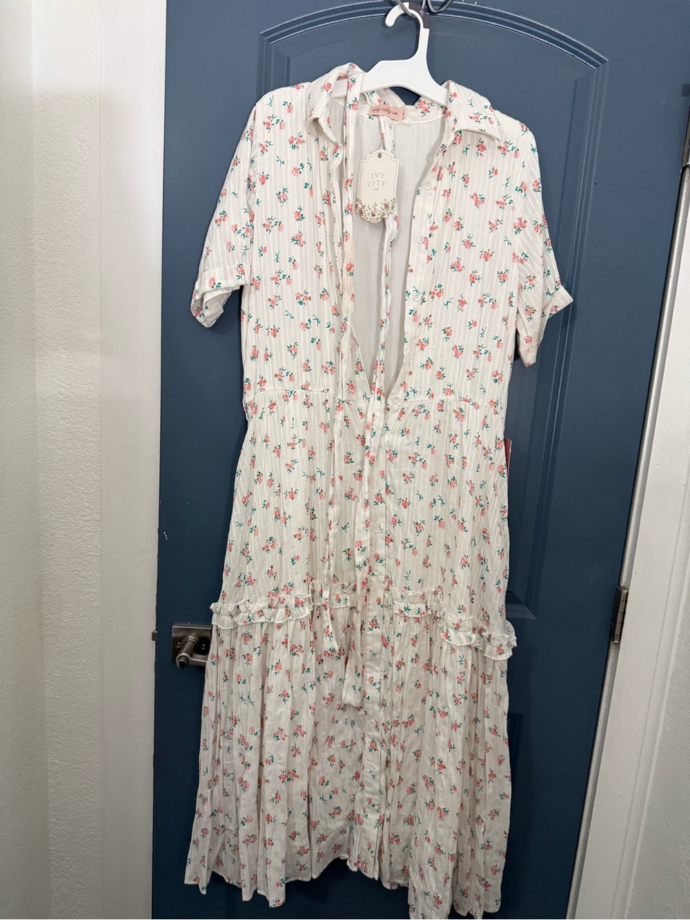 Ivy City Co White Maxi Dress with Pink Floral Print